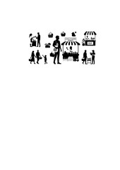 Local Flavor Silhouette of Person Shopping at Neighborhood Market for Community Engagement and Local Small Business Support Concept Vector