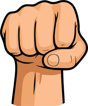 Cartoon-style clenched fist vector with front-facing knuckles and motion lines, symbolizing power, determination, solidarity, and assertiveness for motivational, activist, or graphic design themes.