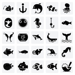 Fototapeta premium Diverse Marine Animals And Nautical Elements – Dolphin, Clownfish, Octopus, And Anchor For Ocean Adventure And Educational Content