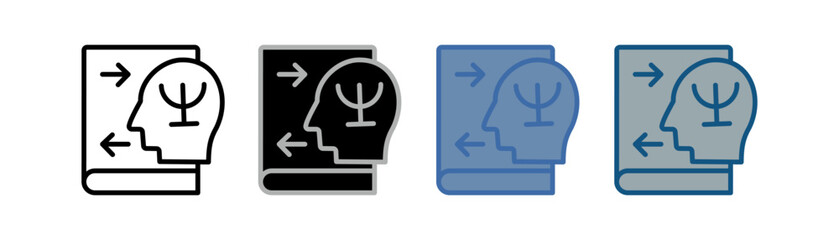 
Psychometric icon set multiple style collection with book, head, and trident designs