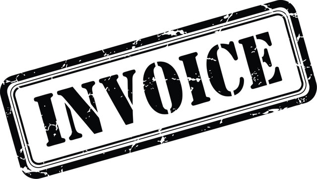 A distressed black grunge stamp displaying the word invoice on transparent background
