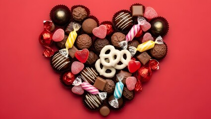 Heart-shaped arrangement of assorted candies