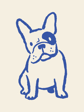French bulldog puppy naive doodle bold outline vector illustration
