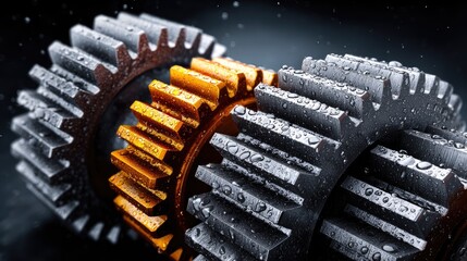 Metallic gears interlocking mechanical engineering illustration