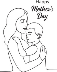 Happy Mothers Day mother and son embrace line art