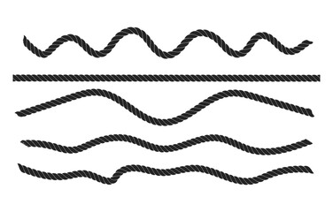 Obraz premium A collection of abstract black rope line patterns depicting various wave-like shapes and designs on a white background