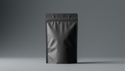 Black Coffee Pouch on Gray Background.