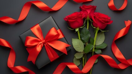 Red roses and gift box
