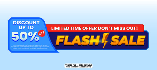 Limited time offer flash sale promotion banner with editable text effect. Flash sale discount design for ecommerce website, online store and social media marketing.