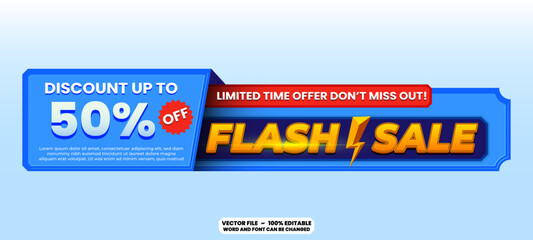 Flash sale and hot deal clearance sale banner design. Bold typography gradient promo design with editable vector text for ecommerce store, social media, and commercial ads.
