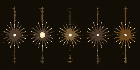 Pixelated firework display with glowing bursts against a dark background