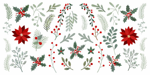 Festive christmas botanicals a collection of holly poinsettia and winter greenery