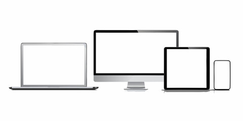 A collection of modern digital devices laptop desktop tablet and smartphone