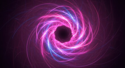 Glowing pink and blue abstract energy vortex emanates from a dark center