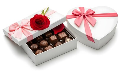 Heart-shaped box of chocolates with a rose