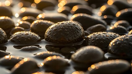 Wet stones in golden light