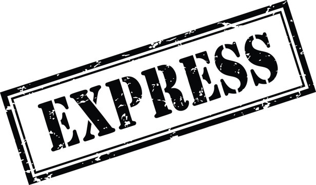 Vintage style express stamp graphic in black ink rectangular shape on transparent background
