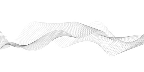 Abstract gray wave lines isolated on white background with flowing curved linear patterns, smooth parallel curves creating elegant motion, balance, and modern technology vector harmony