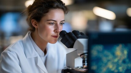 A scientist observing CRISPR-edited cells under a high-resolution microscope, fluorescent markers revealing precise genetic modifications at the molecular level. cinematic color correction, natural