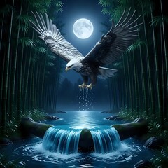 Flying ing eagle in the sky at night 