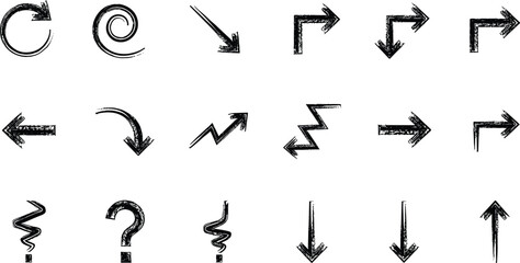 Hand drawn blue arrow icons set, abstract direction symbols, navigation design elements, sketch style arrows collection, isolated on white background © Joyaber's World