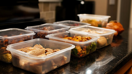 Organized meal prepping for a healthy lifestyle, featuring an assortment of nutritious dishes in clear containers, ready for convenient, balanced eating throughout the week.
