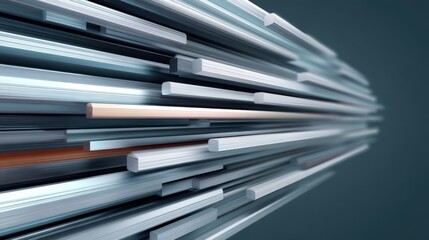 Abstract linear structure with metallic elements creating a sense of depth and dimension, conveying modern technology and design aesthetics