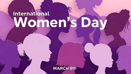 International womens day celebration poster with purple silhouettes