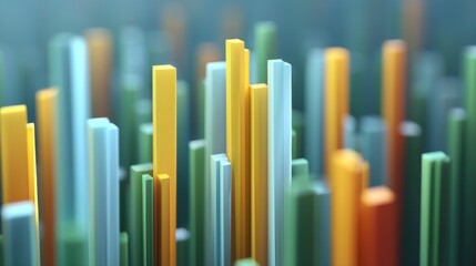 Obraz premium Colorful abstract vertical bars standing tall in a digital landscape, representing data visualization concepts and growth in a modern artistic style.