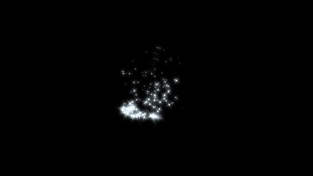 Glittering white magic sparkles, pixie dust path, flat, vector, doodle star, magic sparkles glitter line stars, christmas stars isolated on a black screen glitter stars particles background. 4k video