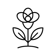Simple line drawing of a flower with leaves on white background  