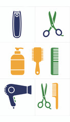 Hair care tools vector icons set on white background