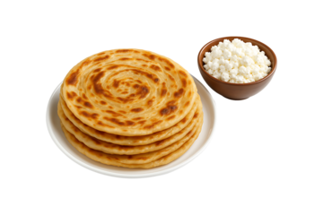 Indian Paratha and Cottage Cheese Isolated on Transparent Background