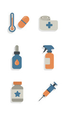 Medical icons illustrated healthcare elements on black