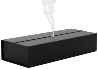 Rectangular black box with smoke rising from center opening