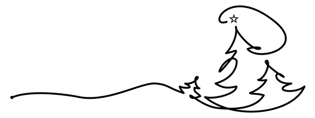 black and white, Merry Christmas decoration. Wavy line with Christmas trees. Year of the horse, Chinese New Year 2026 banner with blue horse and clouds, gold manner and stars