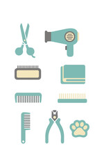 Pet grooming tools vector illustration on black background