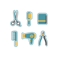 Stylized grooming tools illustration on black background