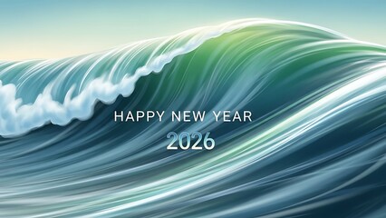 Happy new year 2026 wishes ocean wave background