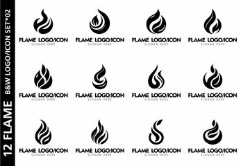 Abstract flame icon logo collection in black and white. Creative graphic asset for modern branding and digital design.