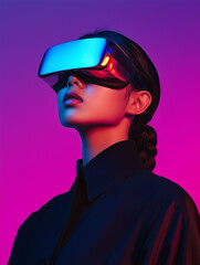 Gafas de realidad aumentada con lentes azules sobre fondo celeste, Mockup para web de gafas de realidad aumentada, Banner para tienda online de dispositivos tecnol&oacute;gicos. Primer plano de gafas