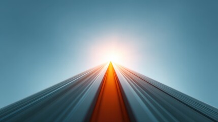 Abstract low-angle view of modern skyscraper with sunlight glowing at the top, conveying themes of optimism and ambition in urban architecture