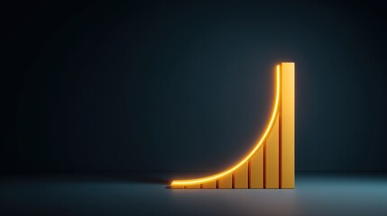 Abstract 3D illustration of a glowing orange bar graph on a dark background representing growth, success, and positive trends in business and finance sectors