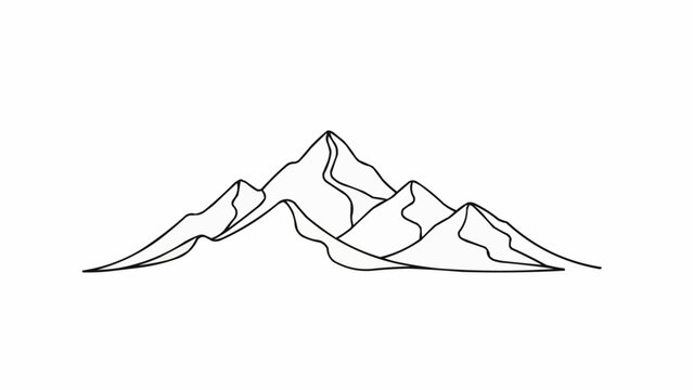 Minimalist mountain range line drawing illustration.