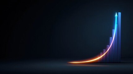 Abstract illustration of an upward trend graphic showcasing a growth in data represented by vibrant bars and a glowing curve against a dark background.