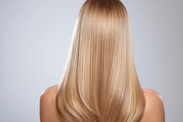 Close up of a Woman With Long Ash Blonde Hair Parted on the Side, Back View, Captured in High Resolution With Clear Details