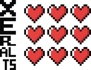 Pixel Art Hearts - Red & White Retro Design Elements