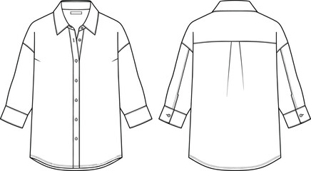 Women button down shirt technical flat sketch vector illustration with front and back view for fashion design development © Md
