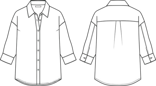 Women button down shirt technical flat sketch vector illustration with front and back view for fashion design development