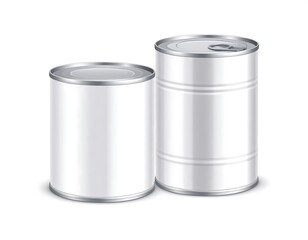 Two blank metal food cans, different sizes